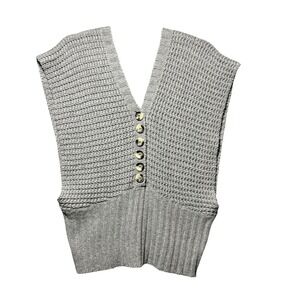 S Line Gray Chunky Knit Button Front‎ V-Neck Sweater Vest Wool Blend Large